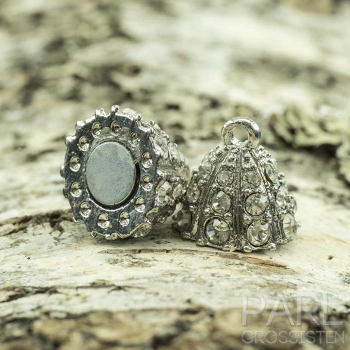 Magnetlås oval med strass, Platinafärg (st)