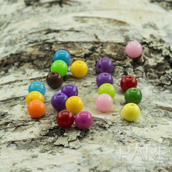 Rund, fluorescerande akrylpärla 4 mm, Färgmix (50st)