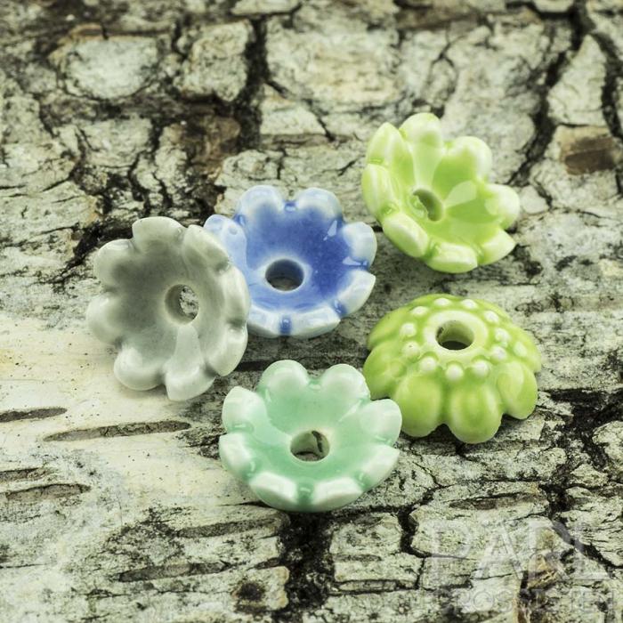 Pärlhållare porslin 11x4 mm, Blå/Grönmix (5st)