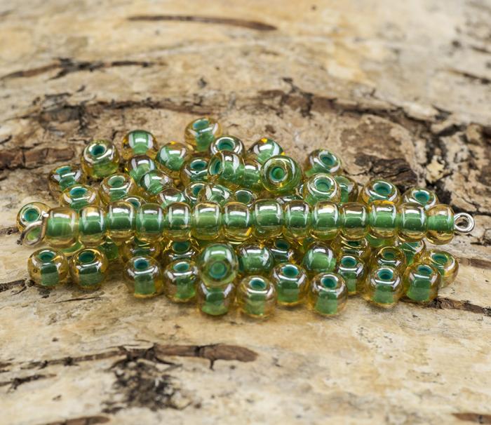 Seed bead colourlined 5 mm, Grönblå/Gul (20gr)