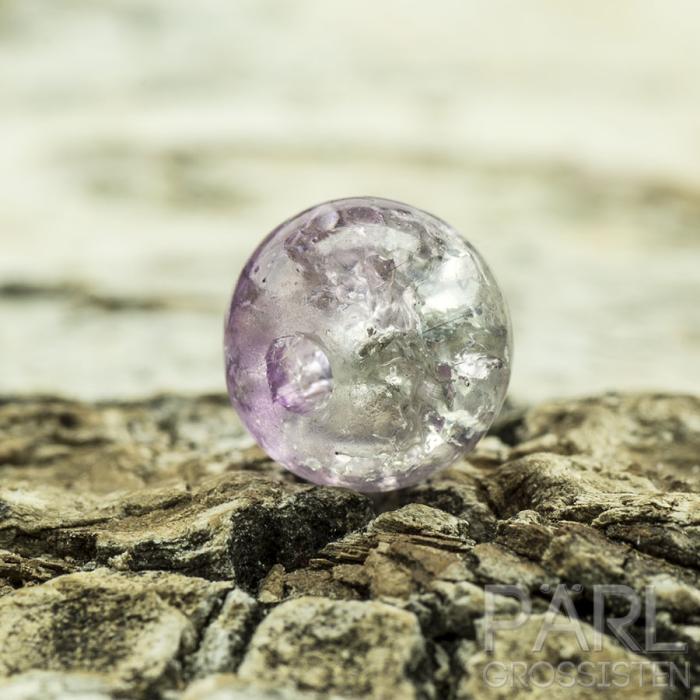 Krackelerad glaspärla rund 6 mm, Lila/Klar (40st)