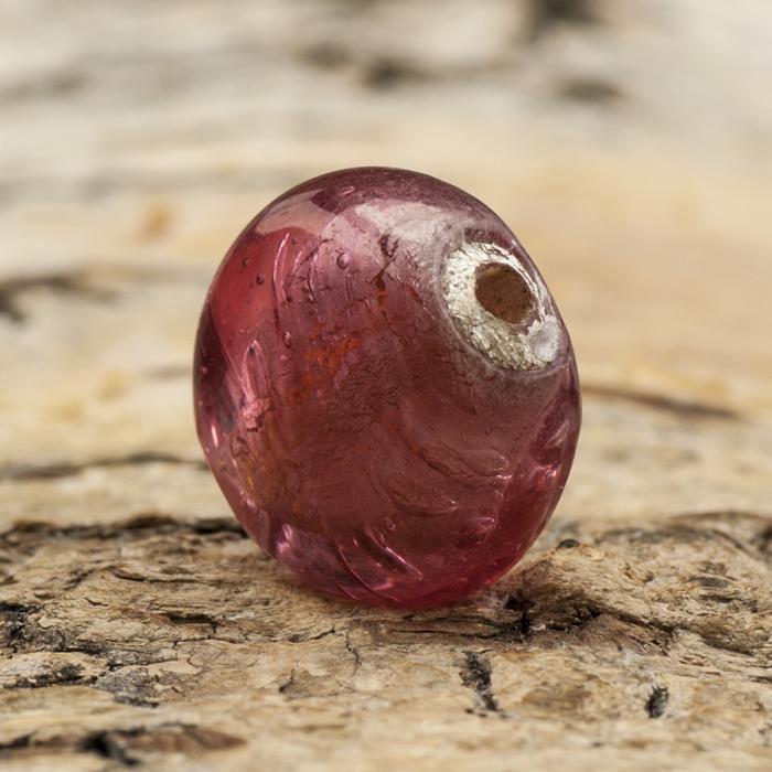 Glaspärla Puck 14 mm, Mörkrosa (5st)