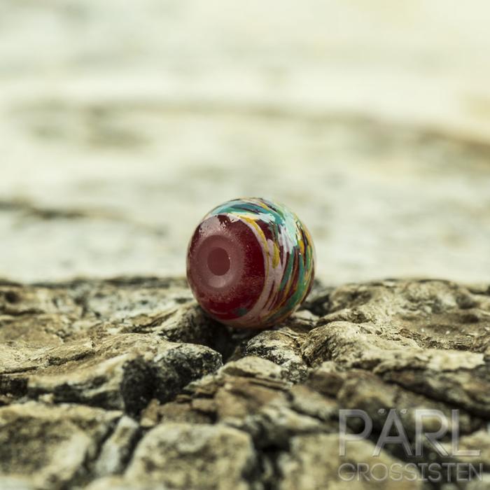 Glaspärla streckmönster 4 mm, Röd (50st)