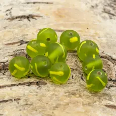 Frostad glaspärla mönster 10x9 mm, Grön/Gul (10st)