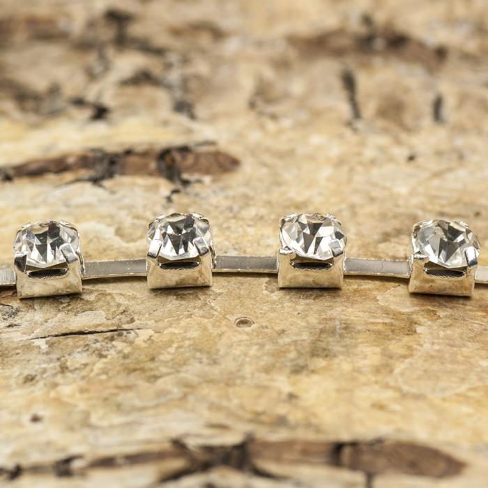 Strasskedja 4 mm, Klar/Silverfärg (decimeter)
