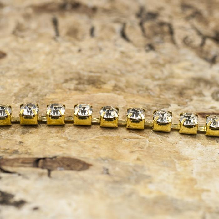 Strasskedja 2,6 mm, Klar/Guldfärg (decimeter)