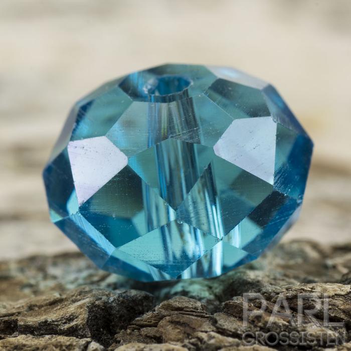 Glaspärla facetterad rondell 12x8 mm, Turkos (5st)