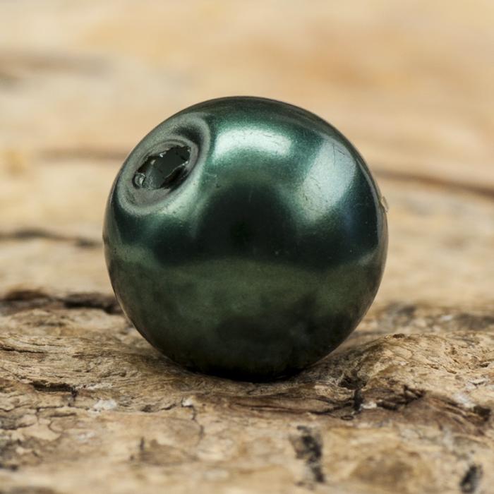 Vaxad glaspärla 10 mm, Petroleumgrön (10st)