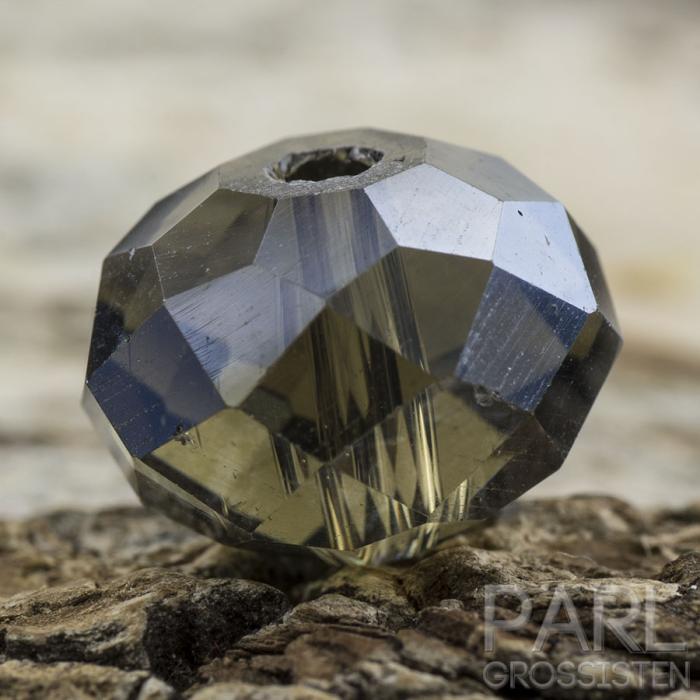 Glaspärla facetterad rondell 12x8 mm, Rökfärg (5st)