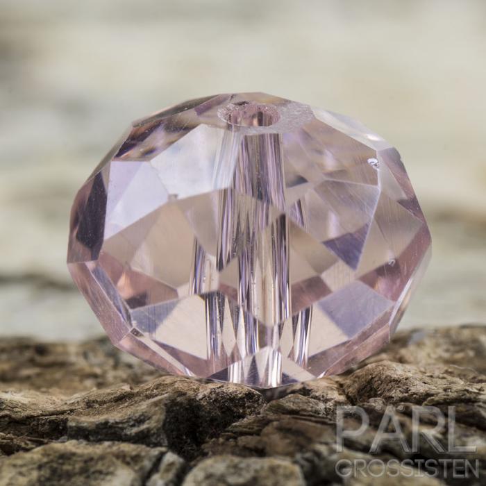 Glaspärla facetterad rondell 12x8 mm, Ljusrosa (5st)