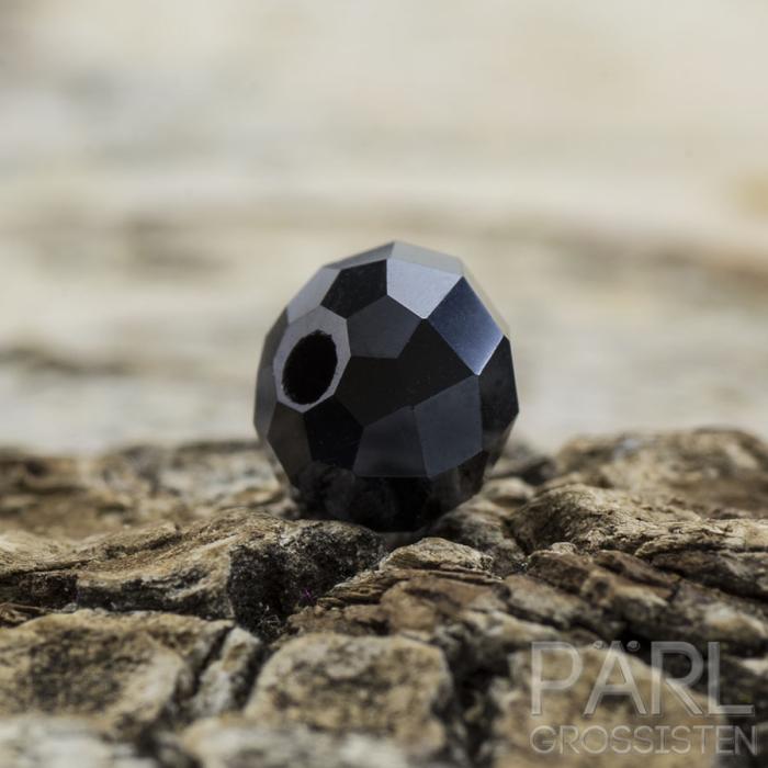 Glaspärla facetterad rondell 6x4 mm, Svart (20st)
