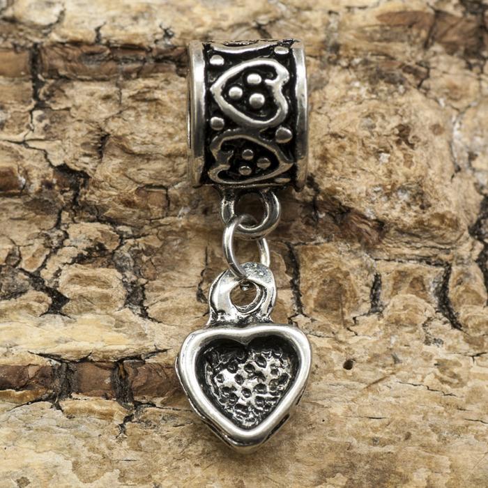 Ormlänkspärla Hjärta 9x27 mm, Antiksilver (st)
