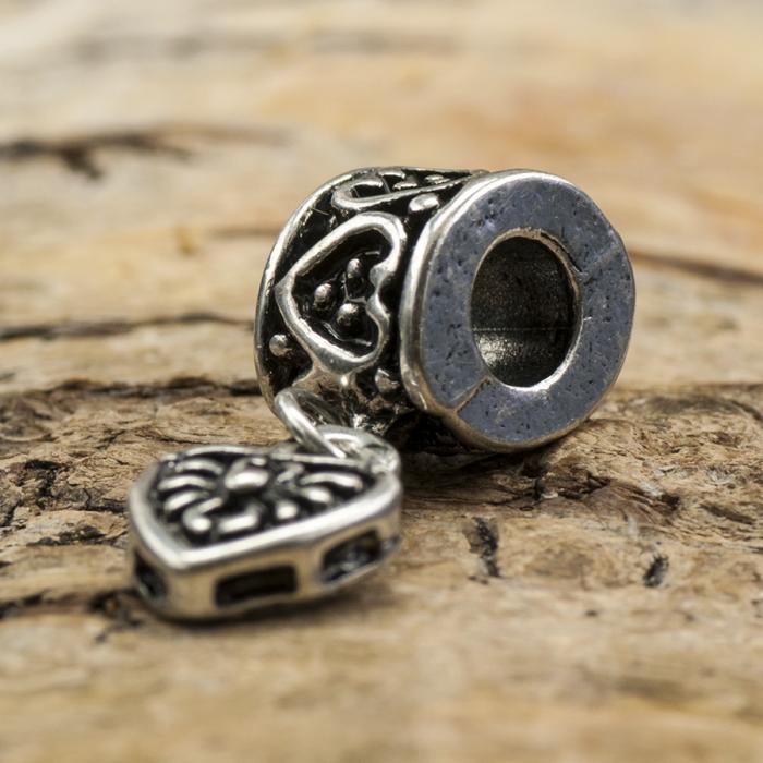 Ormlänkspärla Hjärta 9x27 mm, Antiksilver (st)