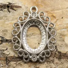 Cabochoninfattning Hänge 25x32 mm, Silverfärg (st)