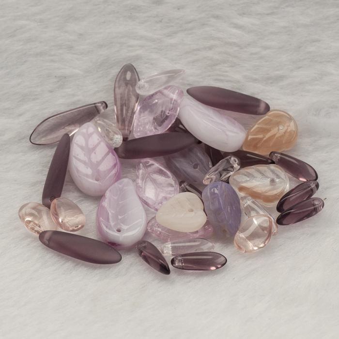Glaspärlor lövmix vår, Rosa/Lilamix (10g)