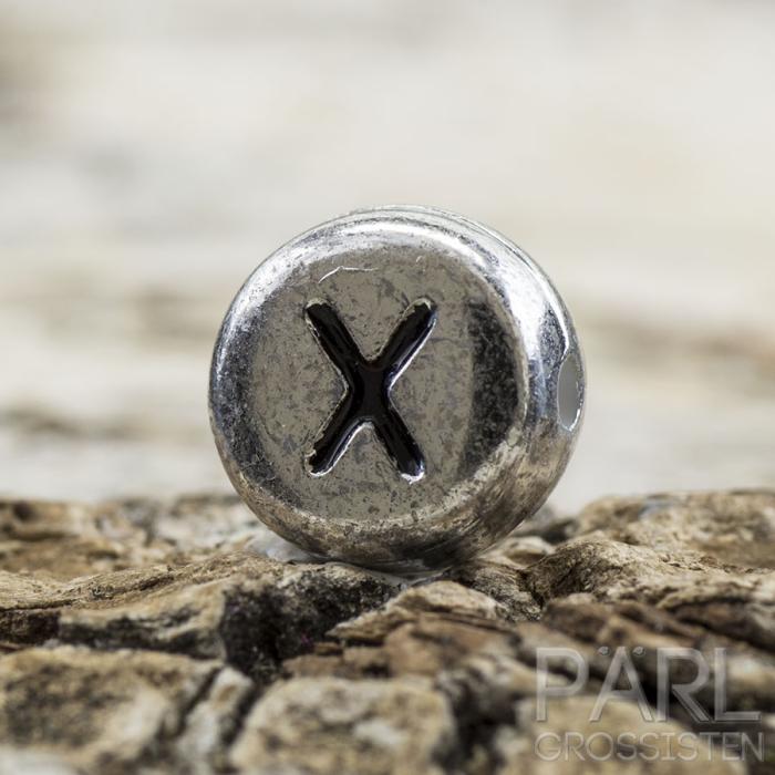 Bokstavspärla X 7 mm, Silver (25st)