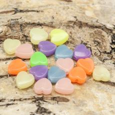 Akrylpärla "Glow in the dark" Hjärta 8,5x9 mm, Färgmix (20st)