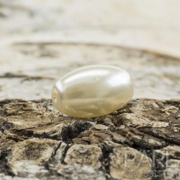 Oval vaxad glaspärla 9x6 mm, Gräddvit (10st)