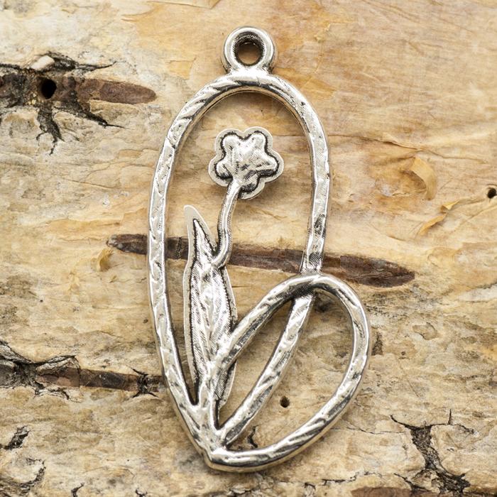 Berlock Blomma 15x31 mm, Antiksilver (st)
