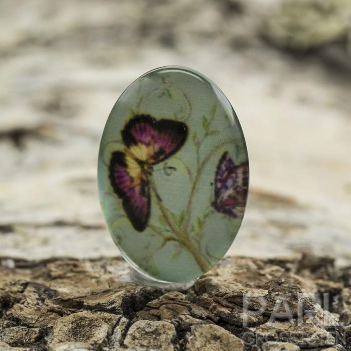 Cabochon Fjäril glas 13x18 mm, Turkos (st)