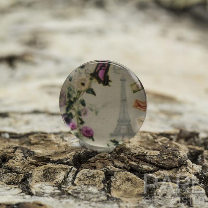 Cabochon Fjäril glas 12 mm, Rosa/Vit (st)