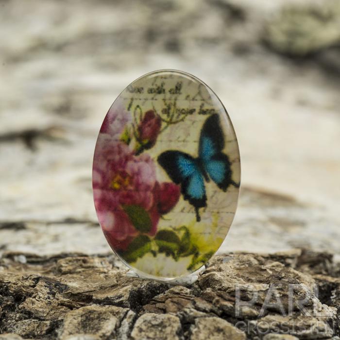 Cabochon Ros glas 13x18 mm, Rosa/Blå (st)