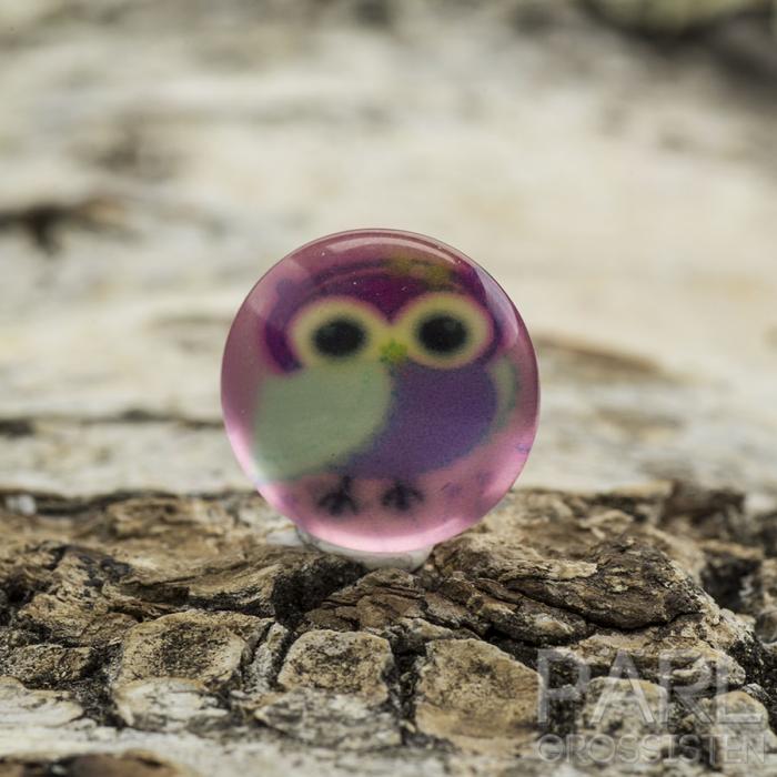 Cabochon Uggla glas 12 mm, Rosa (st)