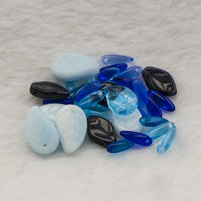 Glaspärlor Lövmix Himmel, Blåmix (10g)
