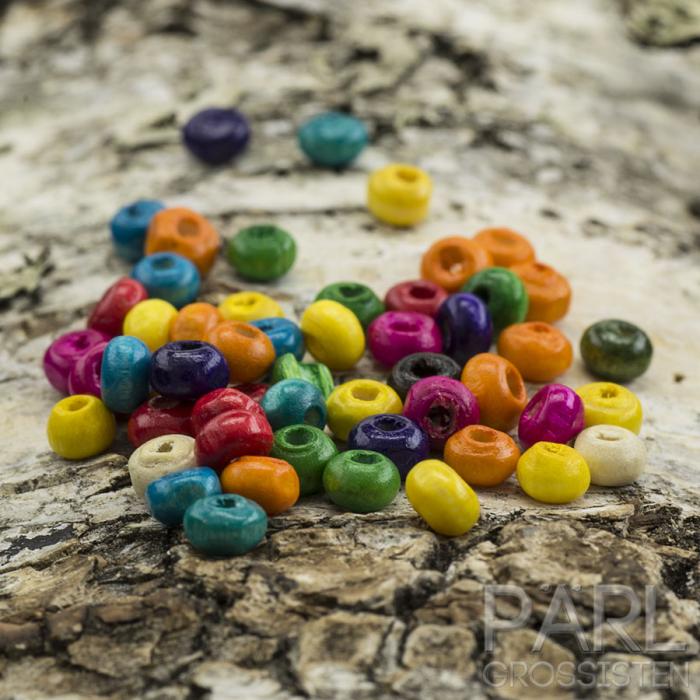 Träpärla 4x3 mm, Färgmix (100st)