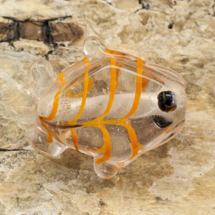 Handgjord Glaspärla Fisk 17x19 mm, Klar/Orange (st)