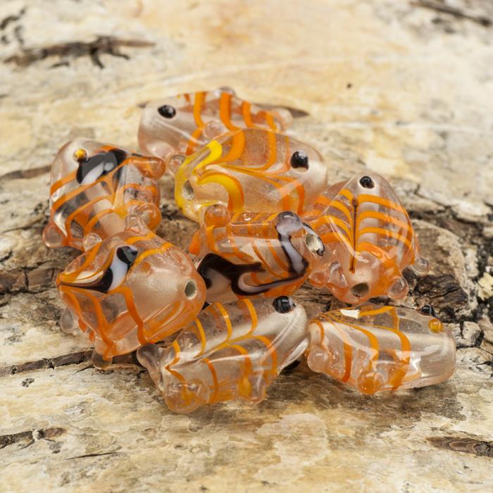 Handgjord Glaspärla Fisk 17x19 mm, Klar/Orange (st)