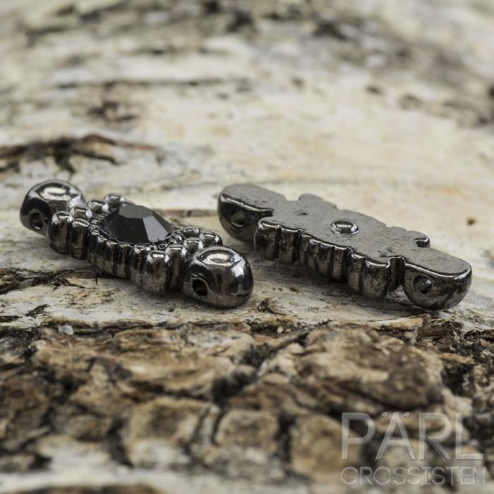 Connector med strass 21x8 mm, Antiksilver/Svart (4st)