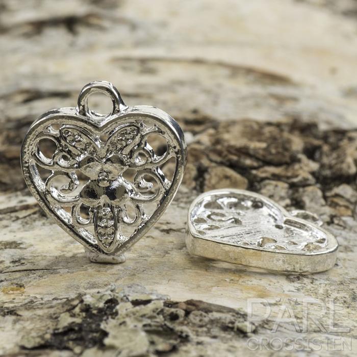 Hjärta med blomma 18x17 mm, Silverfärg (st)
