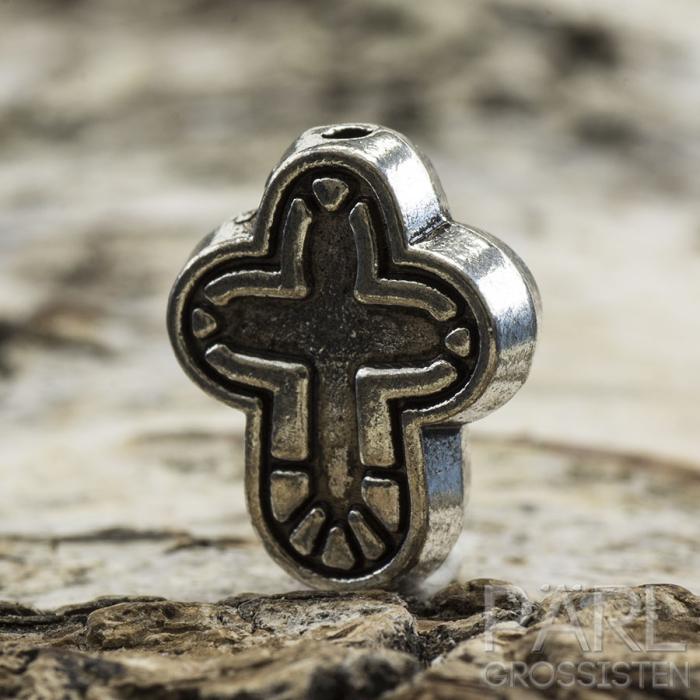 Metallpärla Kors 14x11 mm, Antiksilver (st)