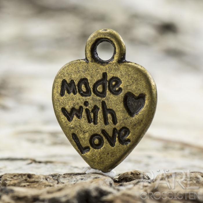 Berlock Made with love 12x10 mm, Antikbrons (10st)