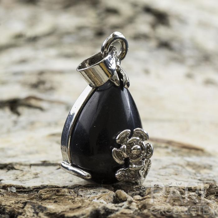 Berlock med ros 19x10 mm, Platinafärg/Svart (st)