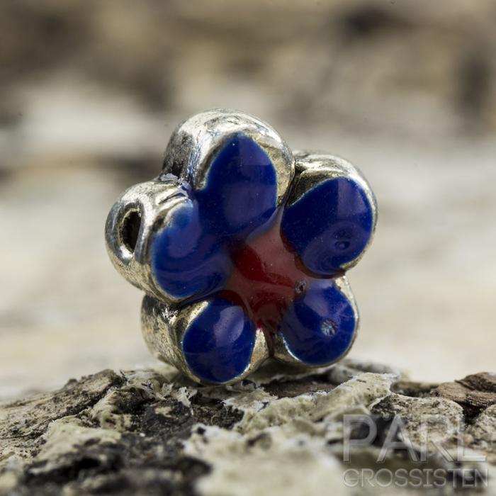 Mellandel emalj 7x8 mm, Antiksilver/Blå (st)