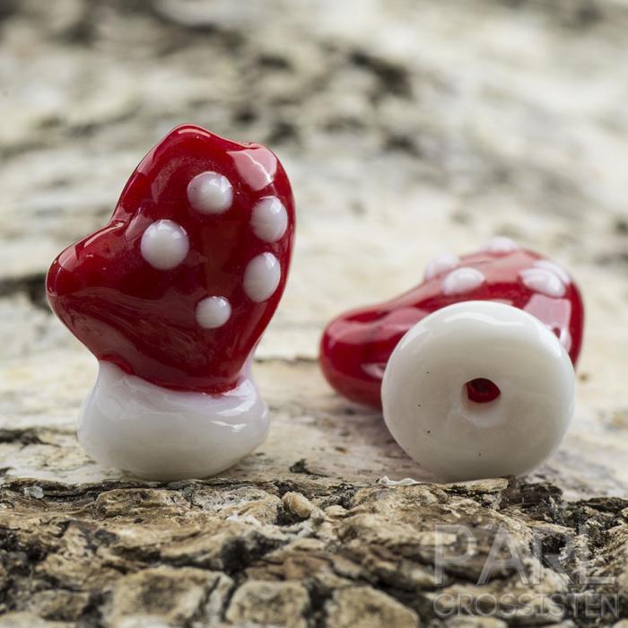 Glaspärla Vante 19x14 mm, Röd/Vit (st)