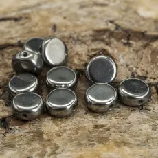 Glaspärla Lins 6 mm, Hematit (10st)