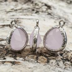 Berlock facetterat glas 16x14 mm, Rosa/Platinaf&auml;rg (st)