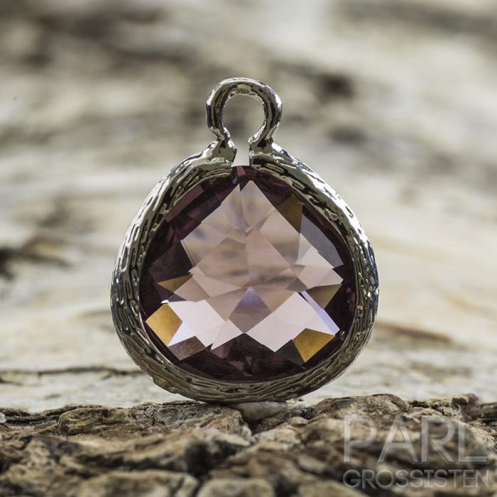 Berlock facetterat glas 16x14 mm, Lila/Platinafärg (st)