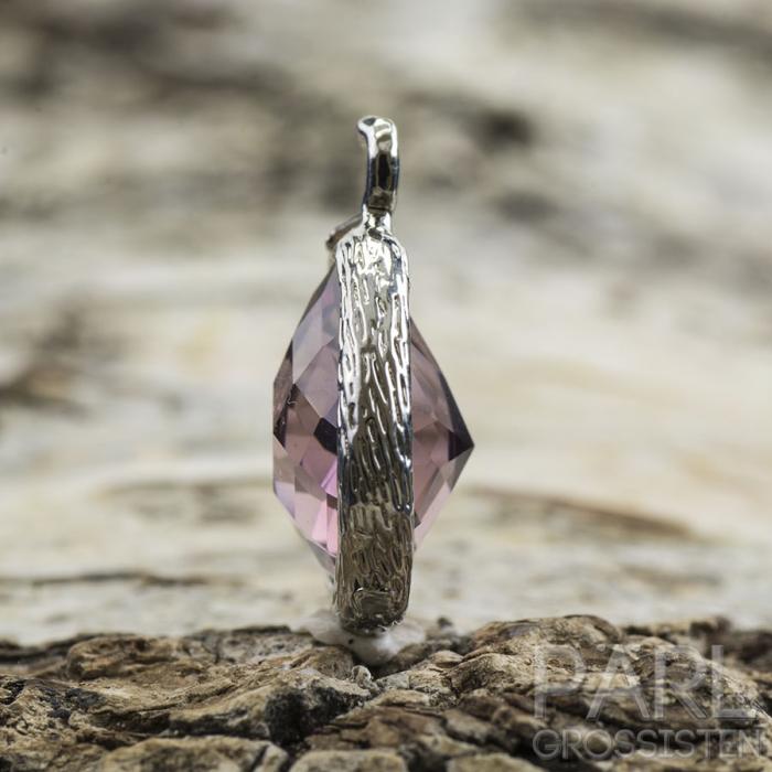 Berlock facetterat glas 16x14 mm, Lila/Platinafärg (st)