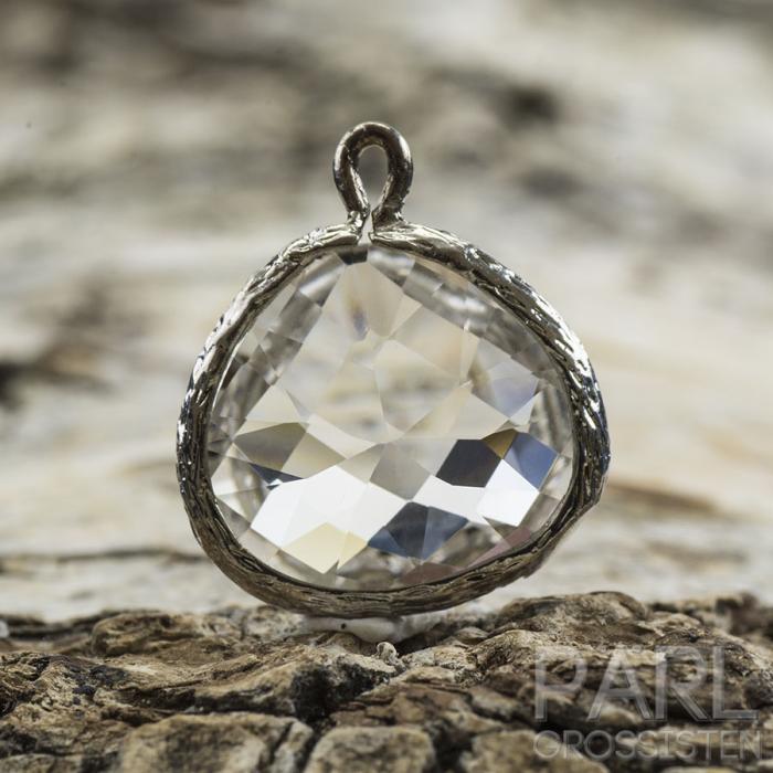 Berlock facetterat glas 16x14 mm, Klar/Platinafärg (st)