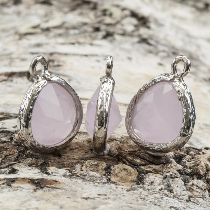 Berlock facetterat glas 16x14 mm, Rosa/Platinafärg (st)