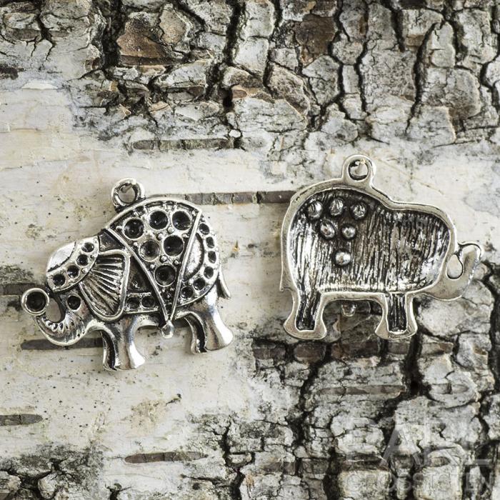 Hänge Elefant för strasstenar 26x24 mm, Antiksilver (st)