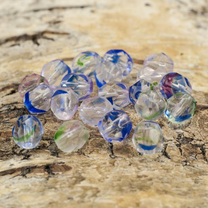 Glaspärla facetterad 6 mm, Blåmix (20st)