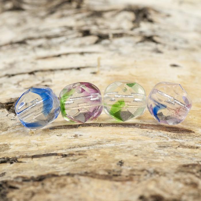 Glaspärla facetterad 6 mm, Blåmix (20st)