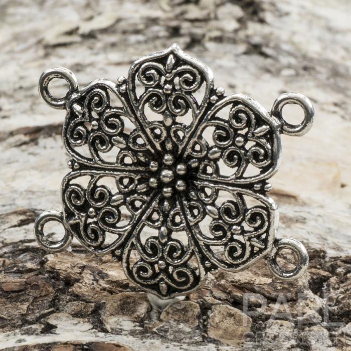 Connector Blomma 4-hål 30x21 mm, Antiksilver (st)