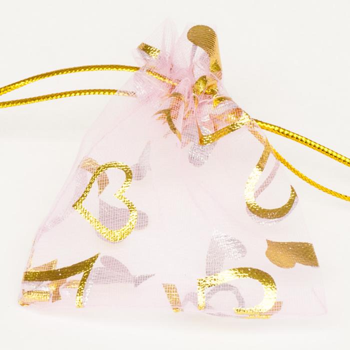 Organzapåse med hjärtan 9x7 cm, Rosa (st)