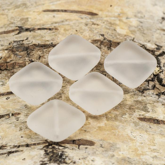 Frostad glaspärla fyrkant 19x19 mm, Vit (5st)